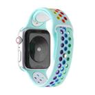 For Apple Watch Series 7 45mm / 6 & SE & 5 & 4 44mm / 3 & 2 & 1 42mm Rainbow Sport Watch Band (Turquoise) - 1