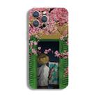 For iPhone 15 Pro Max Precise Hole Oil Painting Pattern PC Phone Case(Peach Blossom) - 1