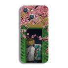 For iPhone 15 Precise Hole Oil Painting Pattern PC Phone Case(Peach Blossom) - 1