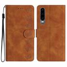 For Huawei P30 Seven Butterflies Embossed Leather Phone Case(Brown) - 1