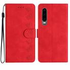 For Huawei P30 Seven Butterflies Embossed Leather Phone Case(Red) - 1