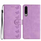 For Huawei P30 Seven Butterflies Embossed Leather Phone Case(Purple) - 1