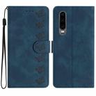 For Huawei P30 Seven Butterflies Embossed Leather Phone Case(Blue) - 1