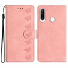 For Huawei P30 Lite Seven Butterflies Embossed Leather Phone Case(Pink) - 1