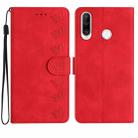 For Huawei P30 Lite Seven Butterflies Embossed Leather Phone Case(Red) - 1