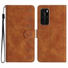 For Huawei P40 Seven Butterflies Embossed Leather Phone Case(Brown) - 1