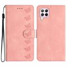 For Huawei P40 Lite Seven Butterflies Embossed Leather Phone Case(Pink) - 1