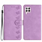 For Huawei P40 Lite Seven Butterflies Embossed Leather Phone Case(Purple) - 1