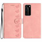 For Huawei P40 Pro Seven Butterflies Embossed Leather Phone Case(Pink) - 1