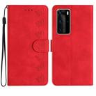 For Huawei P40 Pro Seven Butterflies Embossed Leather Phone Case(Red) - 1