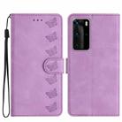 For Huawei P40 Pro Seven Butterflies Embossed Leather Phone Case(Purple) - 1