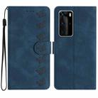 For Huawei P40 Pro Seven Butterflies Embossed Leather Phone Case(Blue) - 1