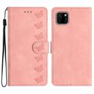 For Huawei Y5p Seven Butterflies Embossed Leather Phone Case(Pink) - 1