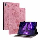 For Lenovo Tab K10 Butterfly Rose Embossed Leather Tablet Case(Pink) - 1