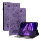 For Lenovo M10 Plus Butterfly Rose Embossed Leather Tablet Case(Purple) - 1