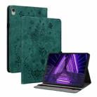 For Lenovo M10 Plus Butterfly Rose Embossed Leather Tablet Case(Green) - 1