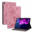 For Lenovo Tab P11 TB-J606F Butterfly Rose Embossed Leather Tablet Case(Pink) - 1