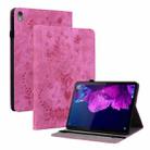 For Lenovo Tab P11 TB-J606F Butterfly Rose Embossed Leather Tablet Case(Rose Red) - 1