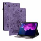 For Lenovo Tab P11 TB-J606F Butterfly Rose Embossed Leather Tablet Case(Purple) - 1