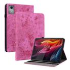 For Lenovo Tab K11 Plus Butterfly Rose Embossed Leather Tablet Case(Rose Red) - 1