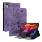 For Lenovo Tab K11 Plus Butterfly Rose Embossed Leather Tablet Case(Purple) - 1