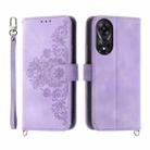 For OPPO A78 5G Global/A58x Global/A1x 5G Skin-feel Flowers Embossed Wallet Leather Phone Case(Purple) - 1