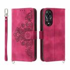 For OPPO A78 5G Global/A58x Global/A1x 5G Skin-feel Flowers Embossed Wallet Leather Phone Case(Wine Red) - 1