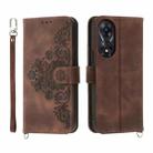For OPPO A78 5G Global/A58x Global/A1x 5G Skin-feel Flowers Embossed Wallet Leather Phone Case(Brown) - 1