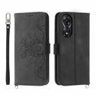 For OPPO A78 5G Global/A58x Global/A1x 5G Skin-feel Flowers Embossed Wallet Leather Phone Case(Black) - 1