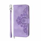 For OPPO Reno10 5G Skin-feel Flowers Embossed Wallet Leather Phone Case(Purple) - 1