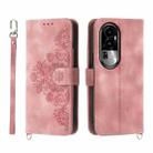 For OPPO Reno10 5G Skin-feel Flowers Embossed Wallet Leather Phone Case(Pink) - 1