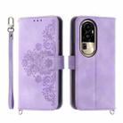 For OPPO Reno10 Pro 5G Skin-feel Flowers Embossed Wallet Leather Phone Case(Purple) - 1