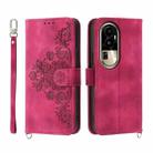 For OPPO Reno10 Pro 5G Skin-feel Flowers Embossed Wallet Leather Phone Case(Wine Red) - 1