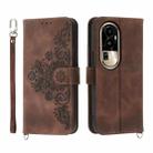 For OPPO Reno10 Pro 5G Skin-feel Flowers Embossed Wallet Leather Phone Case(Brown) - 1