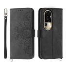 For OPPO Reno10 Pro 5G Skin-feel Flowers Embossed Wallet Leather Phone Case(Black) - 1