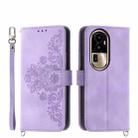 For OPPO Reno10 Pro+ 5G Skin-feel Flowers Embossed Wallet Leather Phone Case(Purple) - 1