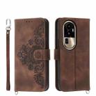 For OPPO Reno10 Pro+ 5G Skin-feel Flowers Embossed Wallet Leather Phone Case(Brown) - 1