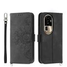 For OPPO Reno10 Pro+ 5G Skin-feel Flowers Embossed Wallet Leather Phone Case(Black) - 1