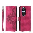 For OPPO Reno10 Global / Reno10 Pro Global Skin-feel Flowers Embossed Wallet Leather Phone Case(Wine Red) - 1