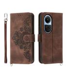 For OPPO Reno10 Global / Reno10 Pro Global Skin-feel Flowers Embossed Wallet Leather Phone Case(Brown) - 1