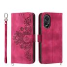 For OPPO A38 4G Skin-feel Flowers Embossed Wallet Leather Phone Case(Wine Red) - 1