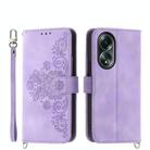For OPPO A58 4G Skin-feel Flowers Embossed Wallet Leather Phone Case(Purple) - 1