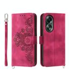 For OPPO A58 4G Skin-feel Flowers Embossed Wallet Leather Phone Case(Wine Red) - 1