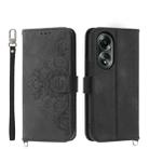 For OPPO A58 4G Skin Feel Flowers Embossed Wallet Leather Phone Case(Black) - 1