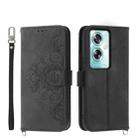 For OPPO A79 5G Skin-feel Flowers Embossed Wallet Leather Phone Case(Black) - 1