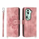 For OPPO Reno11 Skin-feel Flowers Embossed Wallet Leather Phone Case(Pink) - 1