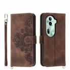 For OPPO Reno11 Skin-feel Flowers Embossed Wallet Leather Phone Case(Brown) - 1