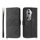 For OPPO Reno11 Pro Skin-feel Flowers Embossed Wallet Leather Phone Case(Black) - 1