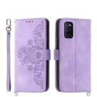 For OPPO A52 Skin-feel Flowers Embossed Wallet Leather Phone Case(Purple) - 1