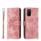 For OPPO A52 Skin-feel Flowers Embossed Wallet Leather Phone Case(Pink) - 1